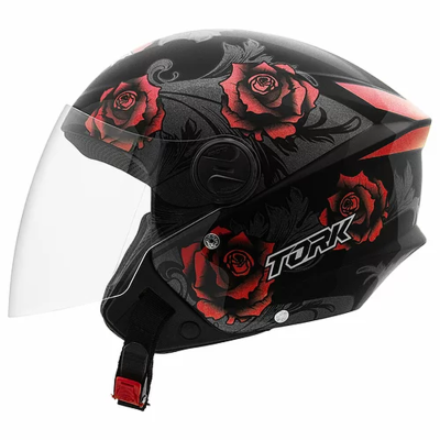 CAPACETE NEW LIBERTY THREE FLOWERS BRILHANTE TAM 56 VERM/PT